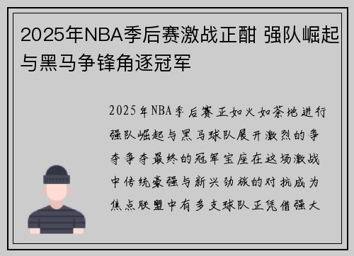 2025年NBA季后赛激战正酣 强队崛起与黑马争锋角逐冠军 2025年NBA季后赛激战正酣 强队崛起与黑马争锋角逐冠军