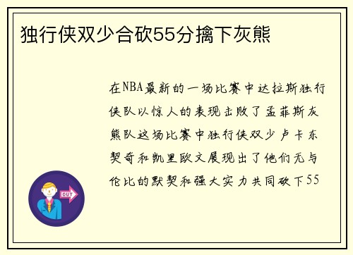 独行侠双少合砍55分擒下灰熊