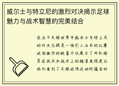 威尔士与特立尼的激烈对决揭示足球魅力与战术智慧的完美结合