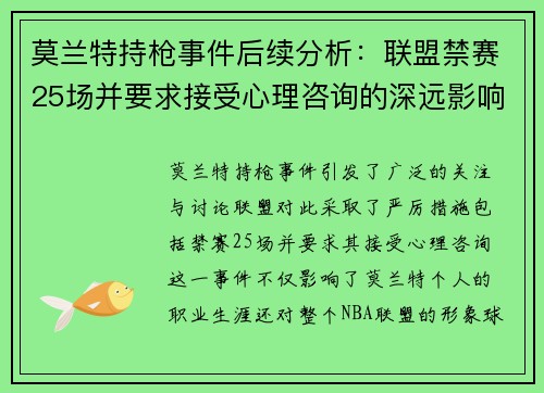 莫兰特持枪事件后续分析：联盟禁赛25场并要求接受心理咨询的深远影响
